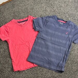 Nautica Kids V-Neck Tees - Coral and Navy